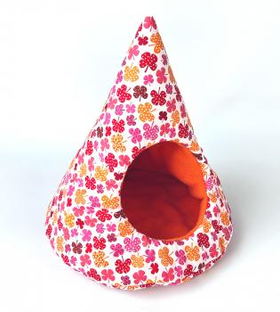 Kuscheltipi / Kuschelhöhle für Meerschweinchen - Kleeblätter/orange